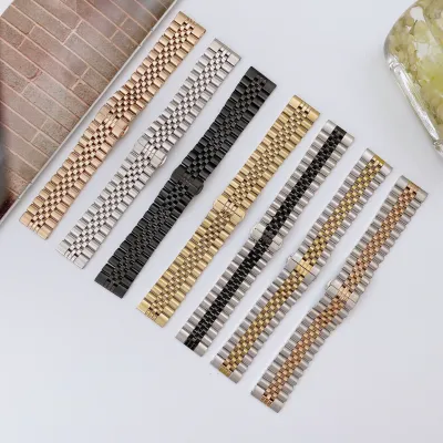 20mm Stainless Steel Five Bead Watch Strap Premium Metal Bracelet for Smartwatches With Butterfly Buckle Jubilee Style